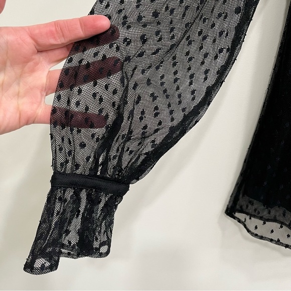 NWT J.Crew Ruffleneck top in clip dot black sheer sleeves BD756 size XS - Picture 9 of 15